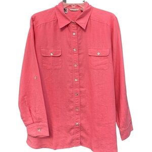 Richard Malcolm Women’s XL Pink 100% Irish Linen Long Sleeve Shirt MOP Buttons